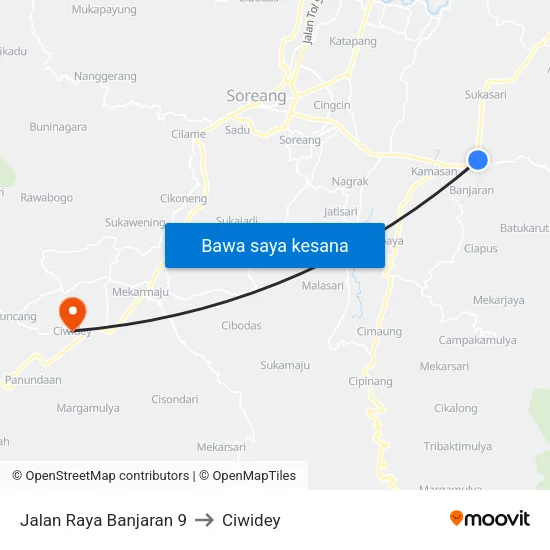 Jalan Raya Banjaran 9 to Ciwidey map