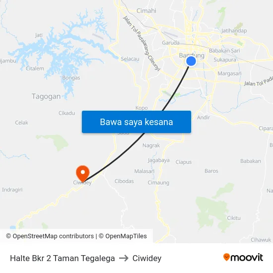 Halte Bkr 2 Taman Tegalega to Ciwidey map
