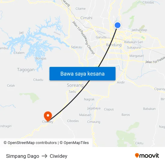 Simpang Dago to Ciwidey map