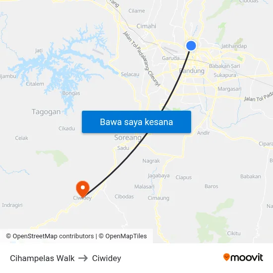 Cihampelas Walk to Ciwidey map