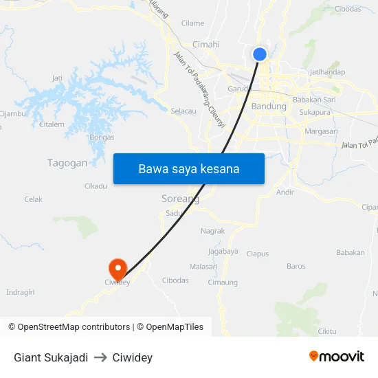 Giant Sukajadi to Ciwidey map
