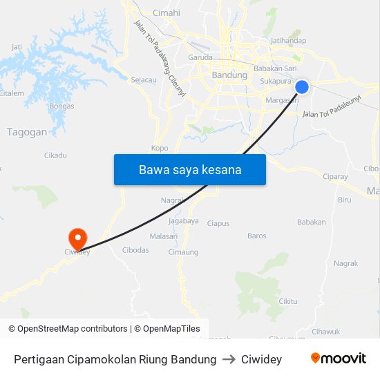 Pertigaan Cipamokolan Riung Bandung to Ciwidey map