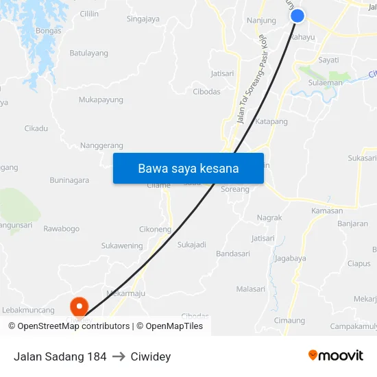 Jalan Sadang 184 to Ciwidey map