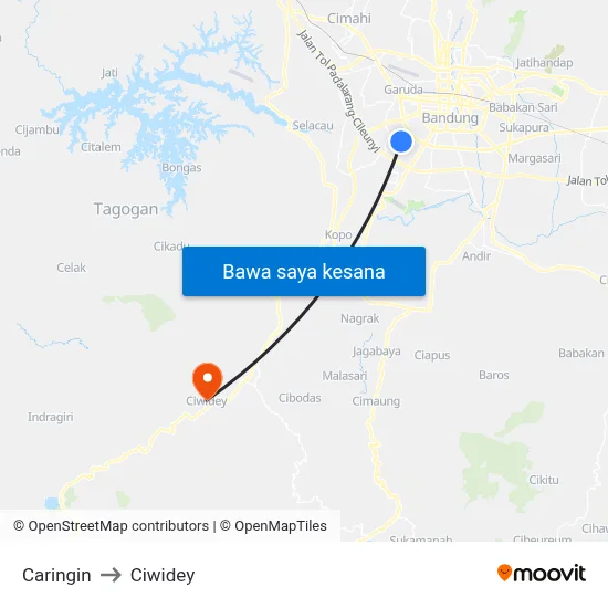Caringin to Ciwidey map
