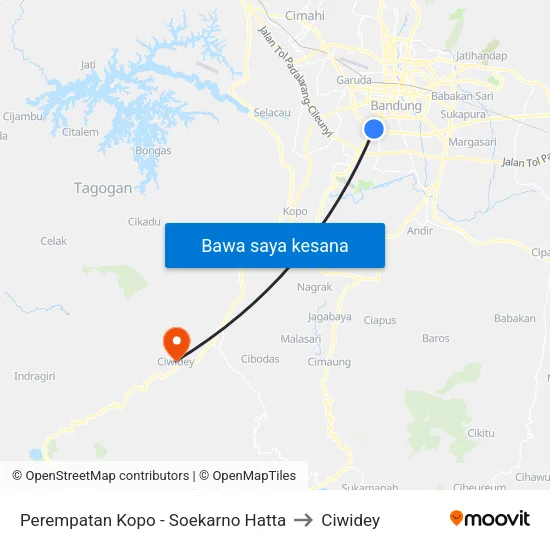 Perempatan Kopo - Soekarno Hatta to Ciwidey map
