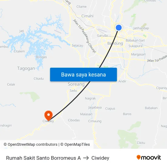 Rumah Sakit Santo Borromeus A to Ciwidey map