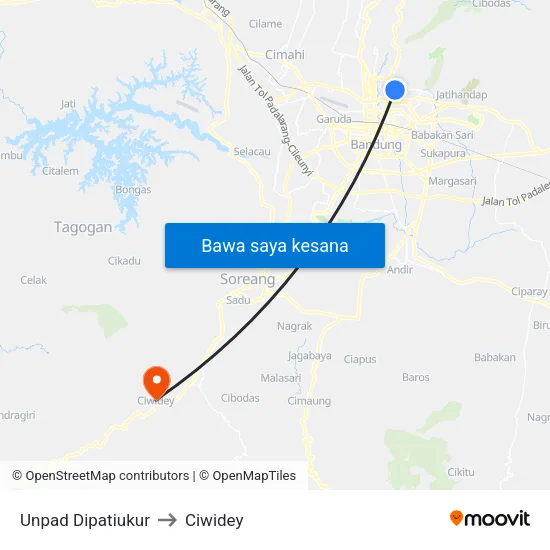 Unpad Dipatiukur to Ciwidey map