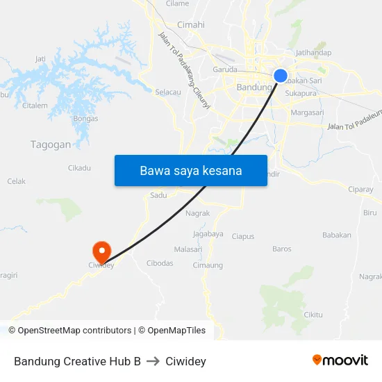 Bandung Creative Hub B to Ciwidey map