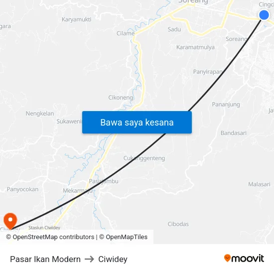 Pasar Ikan Modern to Ciwidey map