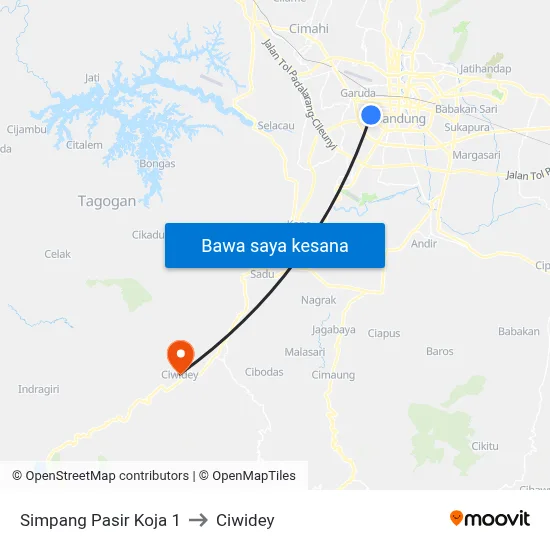 Simpang Pasir Koja 1 to Ciwidey map