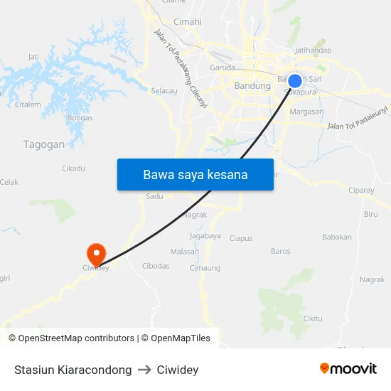 Stasiun Kiaracondong to Ciwidey map