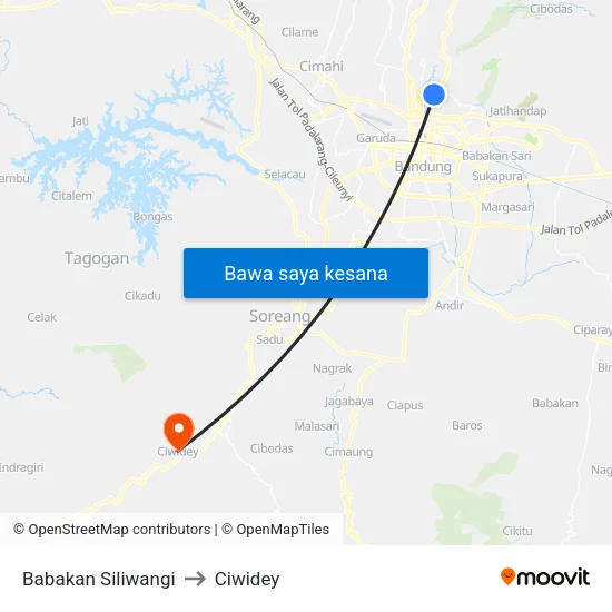 Babakan Siliwangi to Ciwidey map
