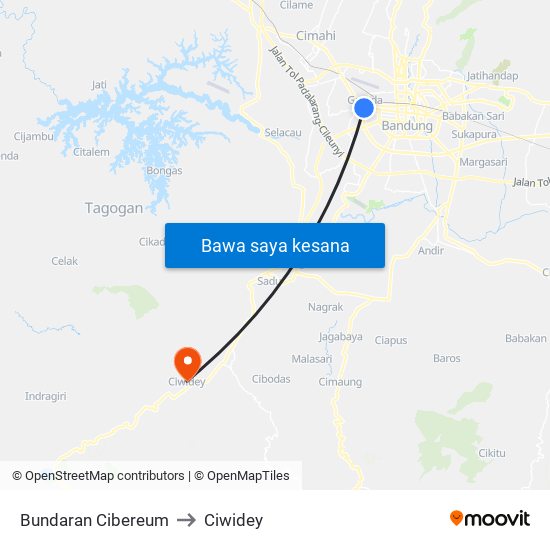 Bundaran Cibereum to Ciwidey map