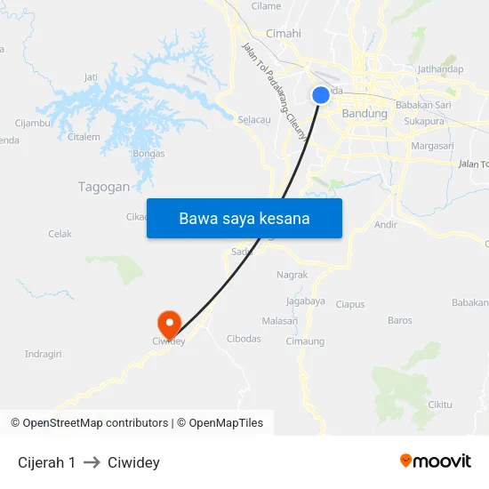 Cijerah 1 to Ciwidey map
