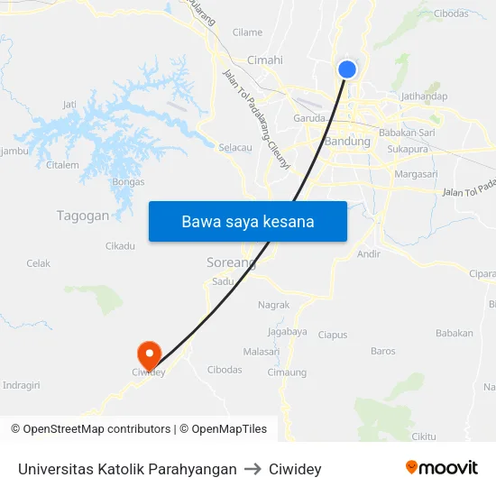Universitas Katolik Parahyangan to Ciwidey map