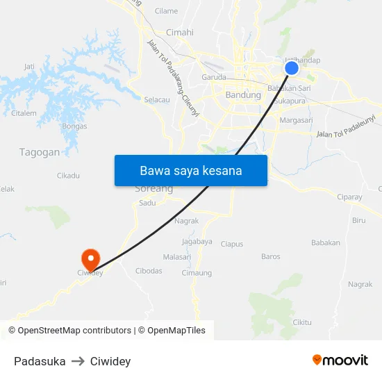 Padasuka to Ciwidey map