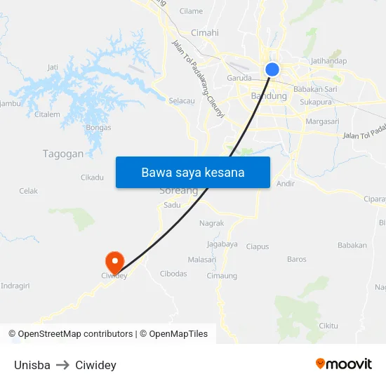 Unisba to Ciwidey map