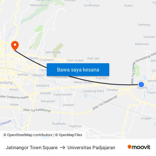 Jatinangor Town Square to Universitas Padjajaran map