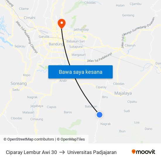 Ciparay Lembur Awi 30 to Universitas Padjajaran map