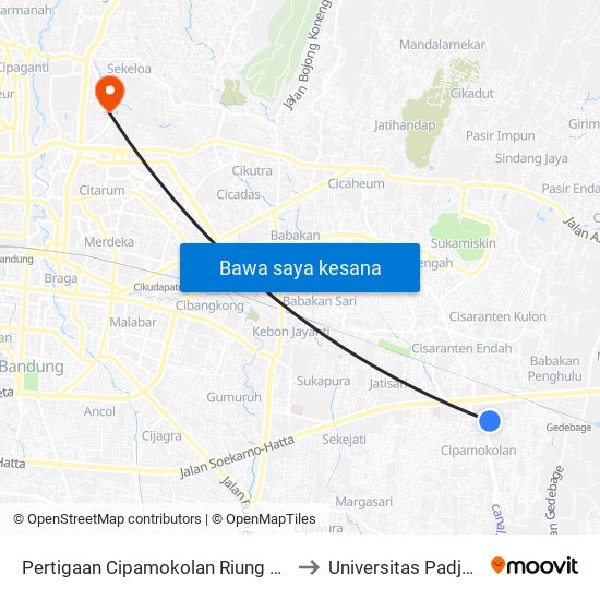 Pertigaan Cipamokolan Riung Bandung to Universitas Padjajaran map