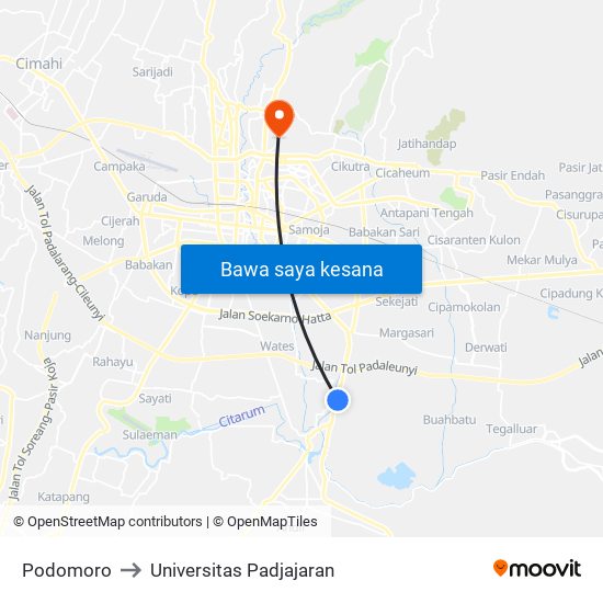Podomoro to Universitas Padjajaran map