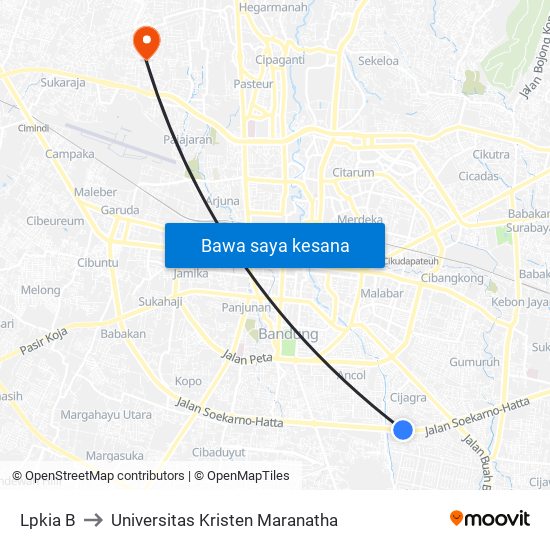 Lpkia B to Universitas Kristen Maranatha map