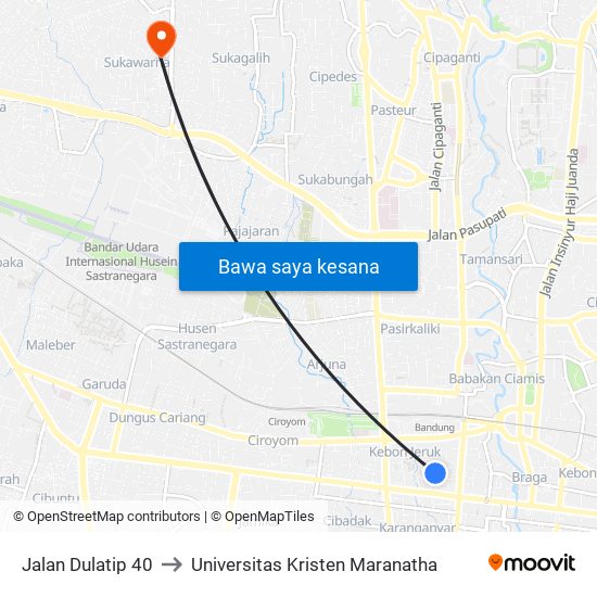Jalan Dulatip 40 to Universitas Kristen Maranatha map