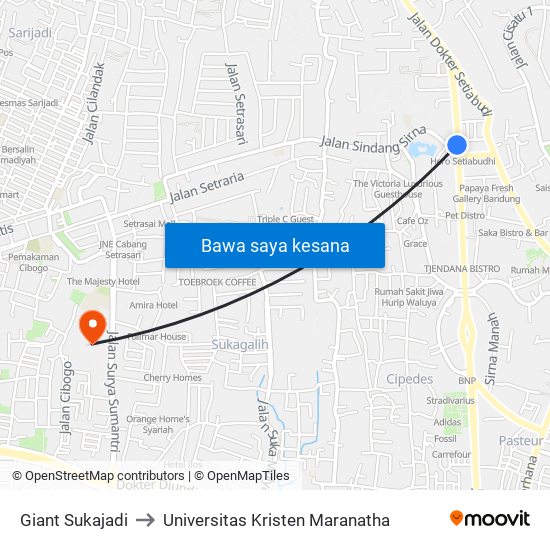 Giant Sukajadi to Universitas Kristen Maranatha map