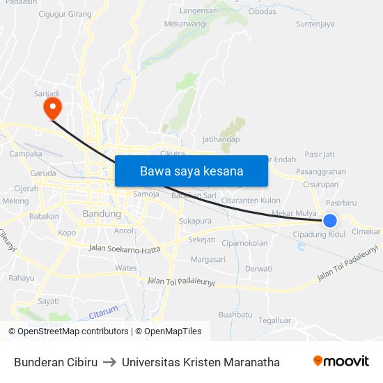 Bunderan Cibiru to Universitas Kristen Maranatha map