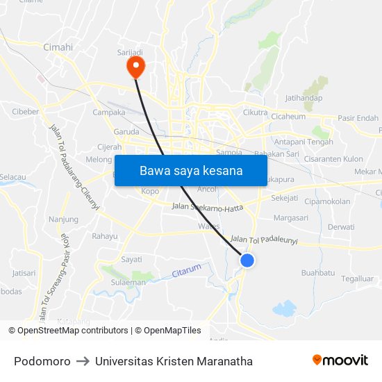 Podomoro to Universitas Kristen Maranatha map