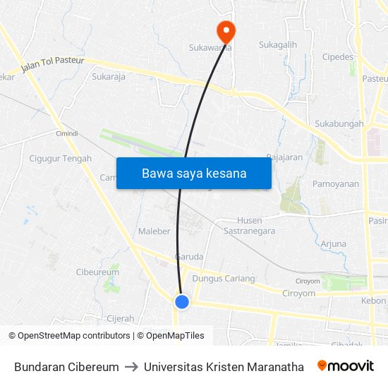 Bundaran Cibereum to Universitas Kristen Maranatha map