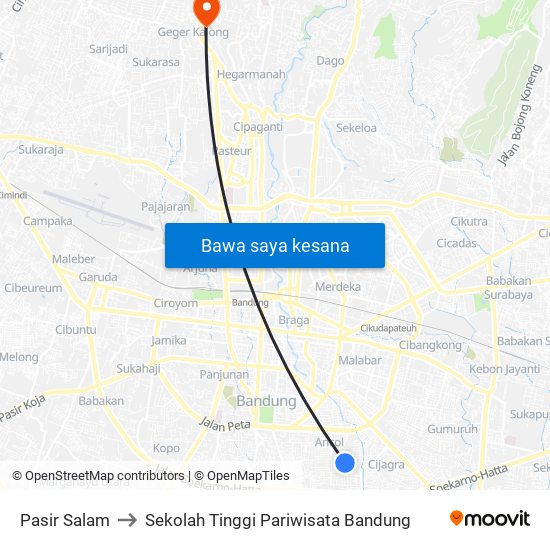 Pasir Salam to Sekolah Tinggi Pariwisata Bandung map