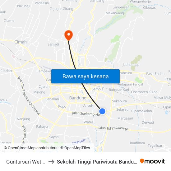 Guntursari Wetan to Sekolah Tinggi Pariwisata Bandung map