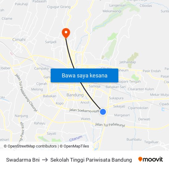 Swadarma Bni to Sekolah Tinggi Pariwisata Bandung map