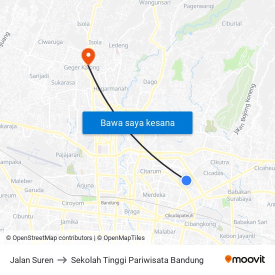 Jalan Suren to Sekolah Tinggi Pariwisata Bandung map
