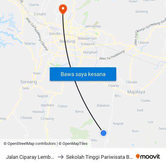 Jalan Ciparay Lembur Awi to Sekolah Tinggi Pariwisata Bandung map