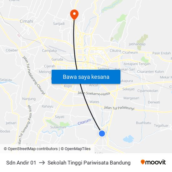 Sdn Andir 01 to Sekolah Tinggi Pariwisata Bandung map