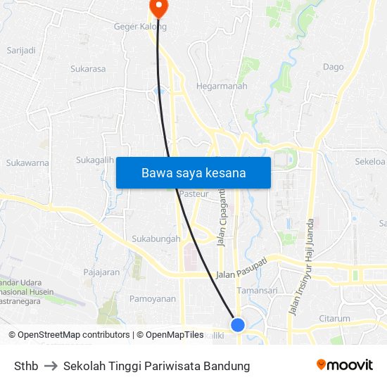 Sthb to Sekolah Tinggi Pariwisata Bandung map