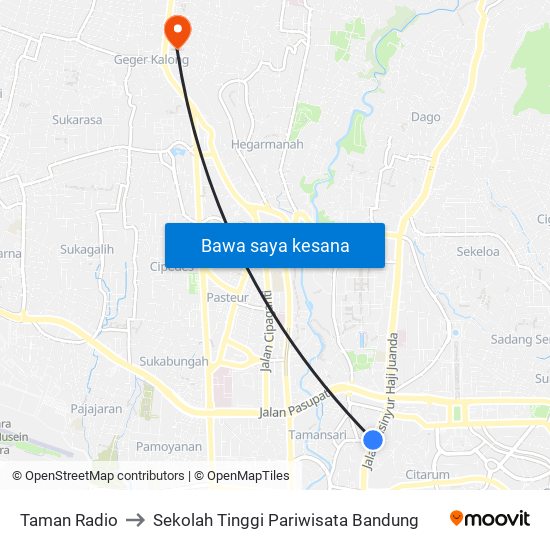 Taman Radio to Sekolah Tinggi Pariwisata Bandung map