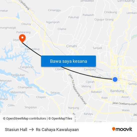 Stasiun Hall to Rs Cahaya Kawaluyaan map