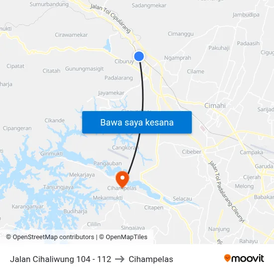 Jalan Cihaliwung 104 - 112 to Cihampelas map