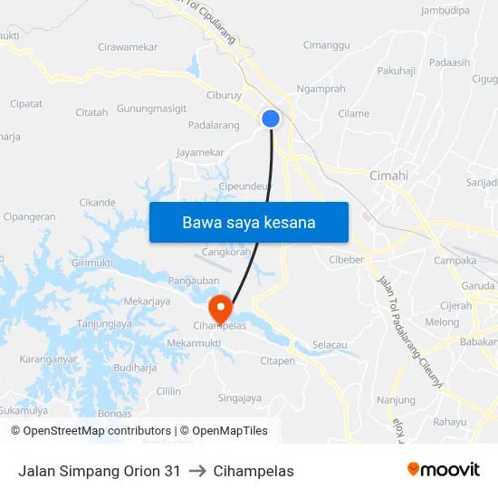 Jalan Simpang Orion 31 to Cihampelas map