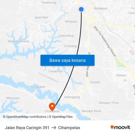 Jalan Raya Caringin 391 to Cihampelas map