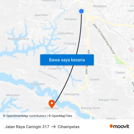 Jalan Raya Caringin 317 to Cihampelas map