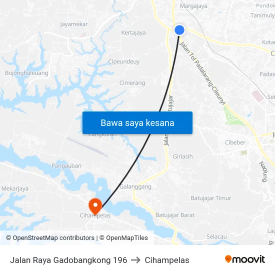Jalan Raya Gadobangkong 196 to Cihampelas map