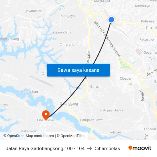 Jalan Raya Gadobangkong 100 - 104 to Cihampelas map
