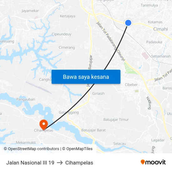 Jalan Nasional III 19 to Cihampelas map