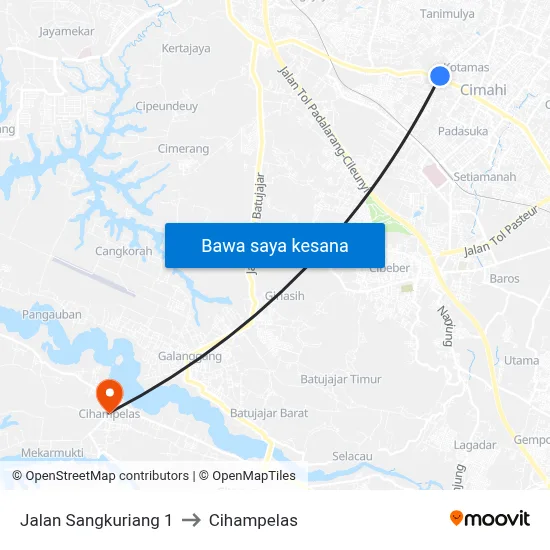 Jalan Sangkuriang 1 to Cihampelas map