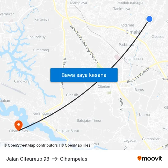 Jalan Citeureup 93 to Cihampelas map