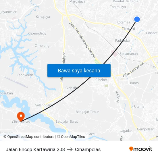 Jalan Encep Kartawiria 208 to Cihampelas map